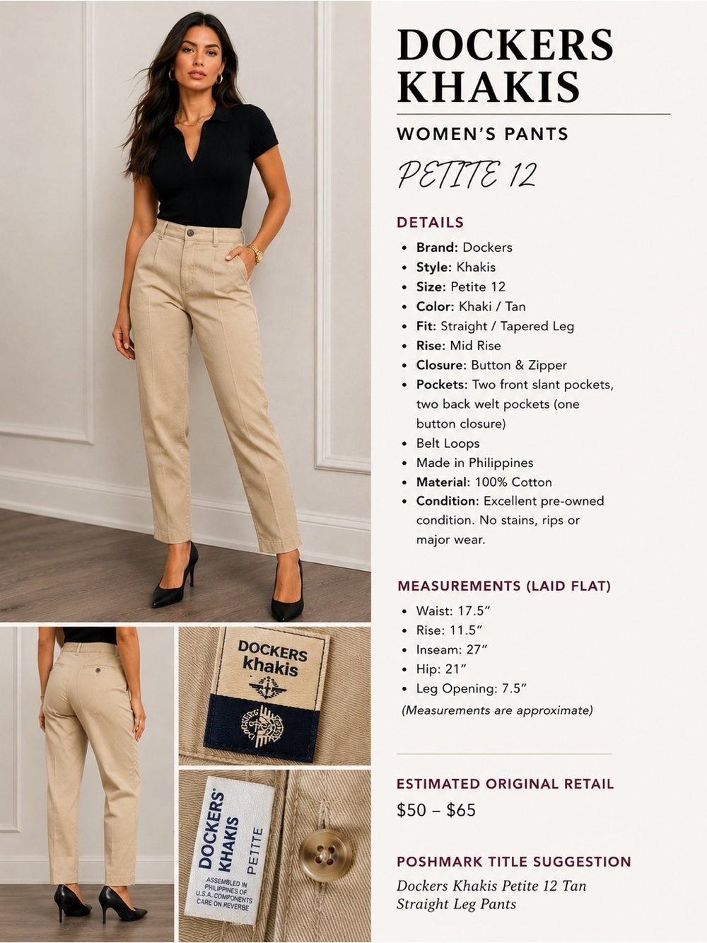 Dockers Tan Straight Leg Khaki Pants